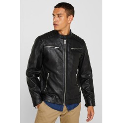 Veste style motard en cuir nappa