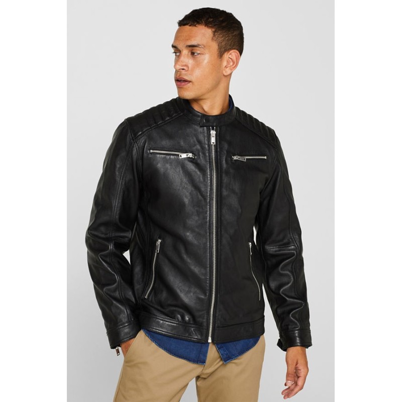 Veste style motard en cuir nappa
